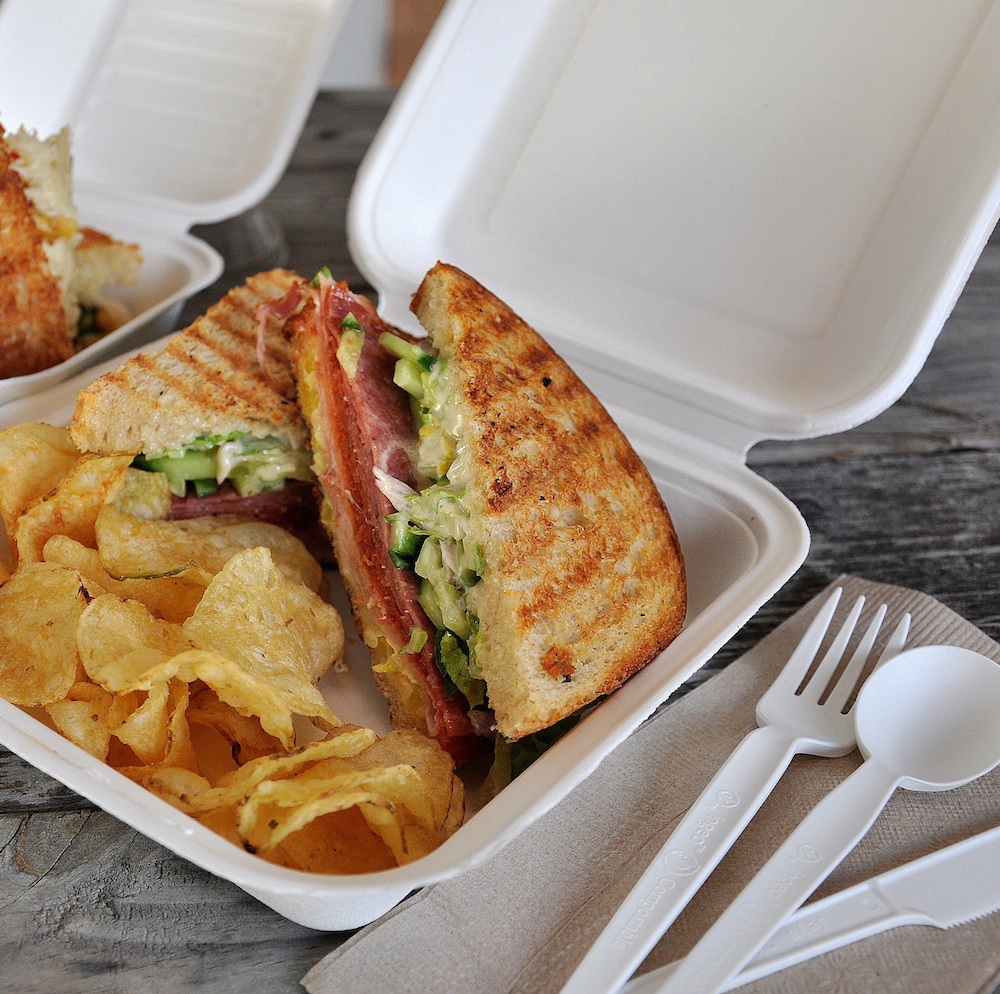 Pulp Burger Box Holding Sandwich