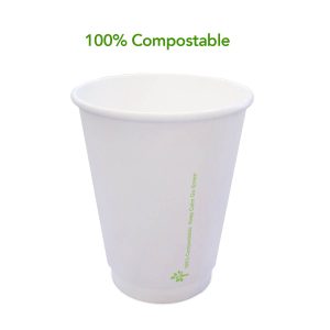 100% Compostable White Hot Drinks Cup