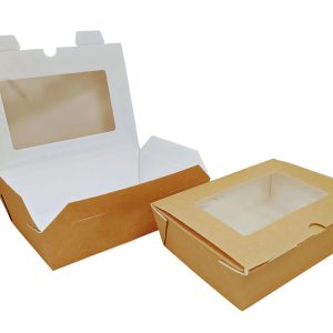 Corrugated Food Boxes with Windows Open and Closed
