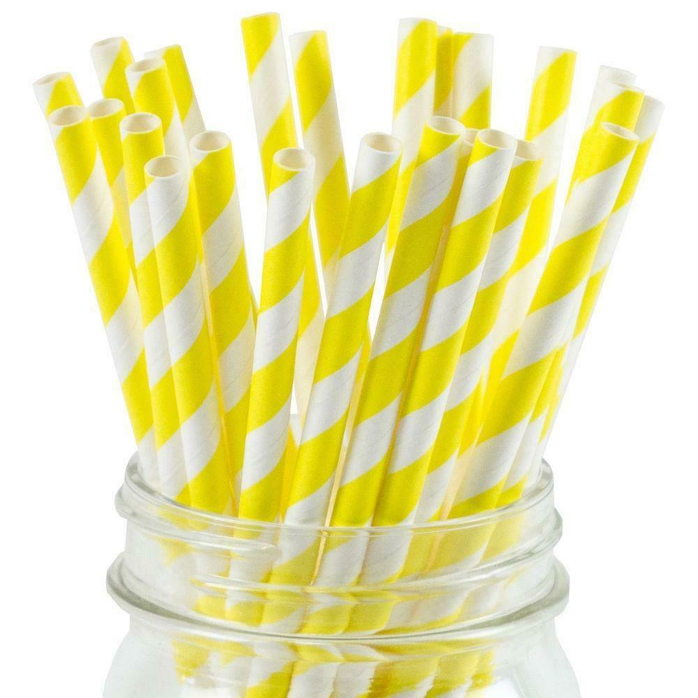 YELLOW & White  Striped Paper Straws (6mm)