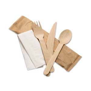 Wooden Meal-Pack 4 in1  fork + spoon+ knife x Napkin(250)