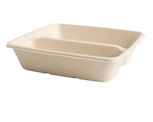 1000cc 2 comp Square Pulp Tray 100% Compostable