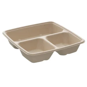 1000cc 3-Comp Square Pulp Tray 100% Compostable